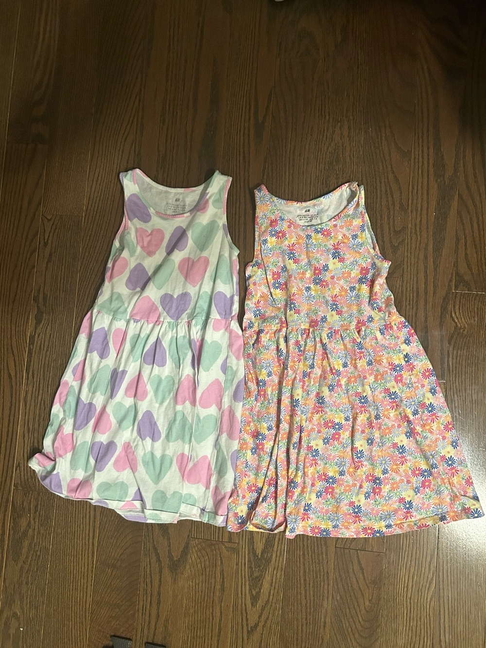 2 6X-7t H&M Pastel Heart & Floral Tank Dresses - Pink / Multicolor
